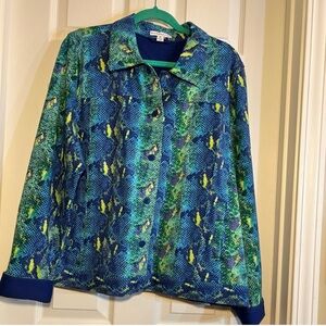 🍁 NWOT Isaac Mizrahi blue animal print jacket size xlarge